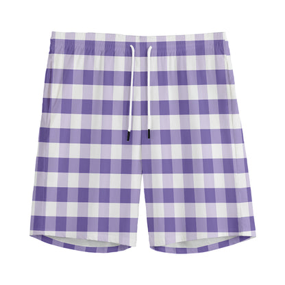 Purple And White Gingham Pattern Print Men's Sports Shorts