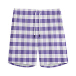 Purple And White Gingham Pattern Print Men's Sports Shorts
