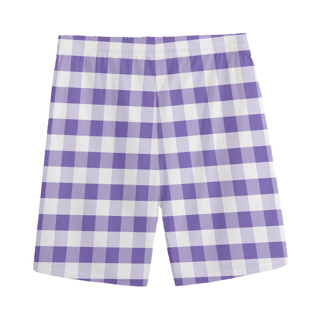 Purple And White Gingham Pattern Print Men's Sports Shorts