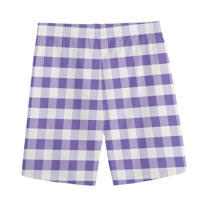 Purple And White Gingham Pattern Print Men's Sports Shorts