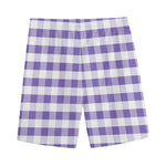 Purple And White Gingham Pattern Print Men's Sports Shorts