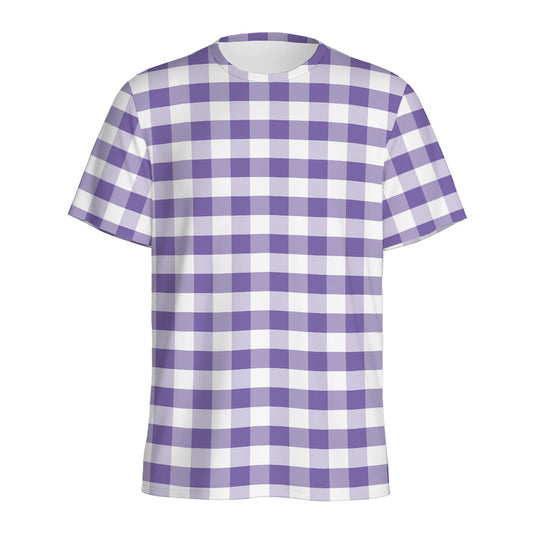Purple And White Gingham Pattern Print Men's Sports T-Shirt