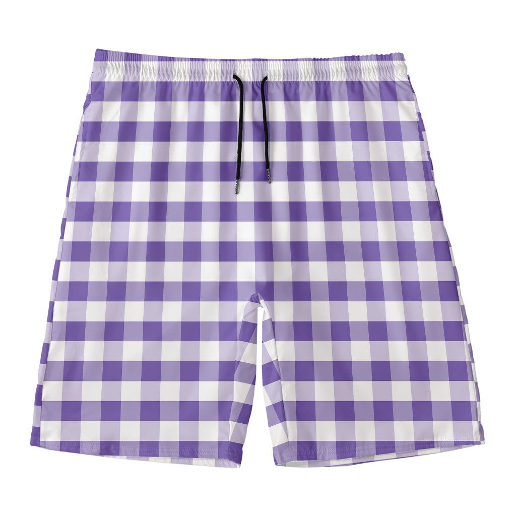 Purple And White Gingham Pattern Print Men's Swim Trunks