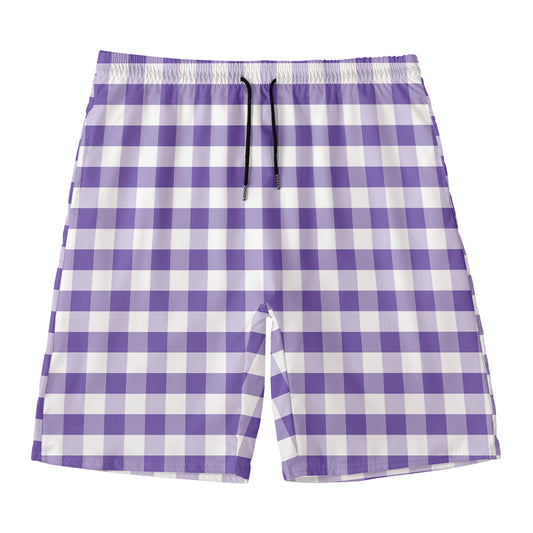 Purple And White Gingham Pattern Print Men's Swim Trunks