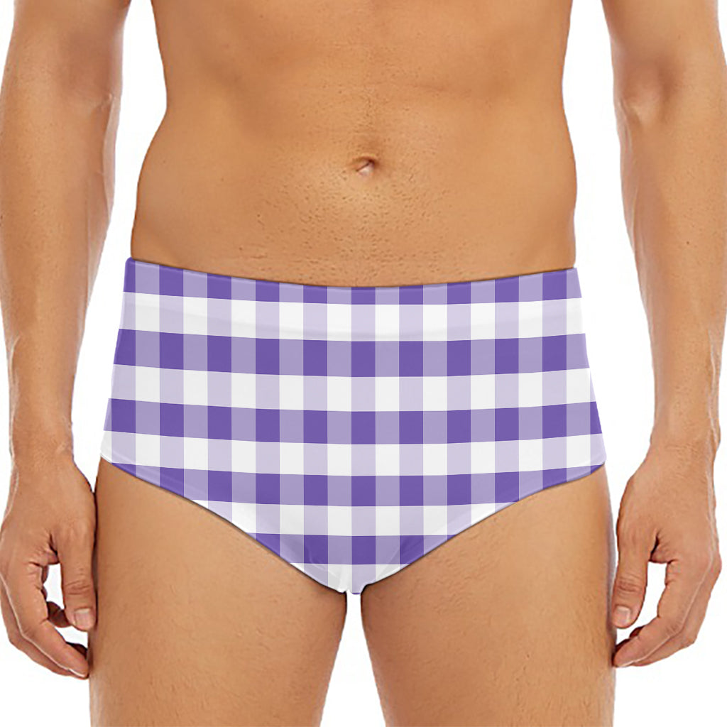 Purple And White Gingham Pattern Print Men's Triangle Swim Briefs