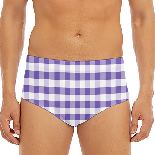 Purple And White Gingham Pattern Print Men's Triangle Swim Briefs