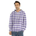 Purple And White Gingham Pattern Print Men's Velvet Pullover Hoodie