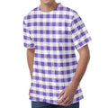 Purple And White Gingham Pattern Print Men's Velvet T-Shirt