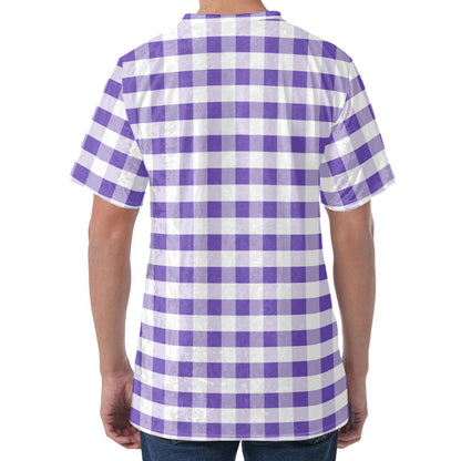 Purple And White Gingham Pattern Print Men's Velvet T-Shirt