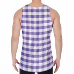 Purple And White Gingham Pattern Print Men's Velvet Tank Top