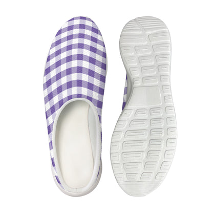 Purple And White Gingham Pattern Print Mesh Casual Shoes
