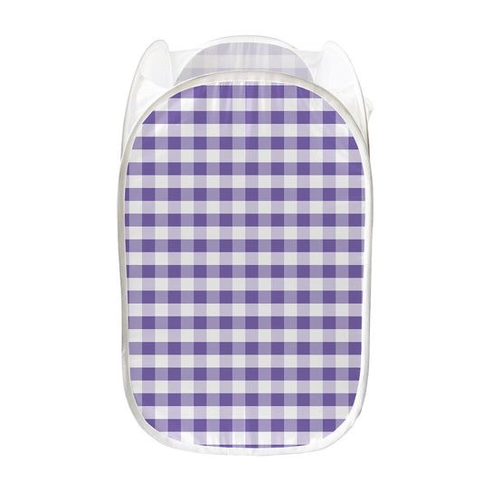 Purple And White Gingham Pattern Print Mesh Laundry Hamper