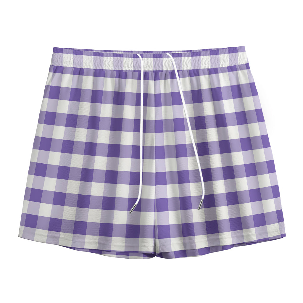 Purple And White Gingham Pattern Print Mesh Shorts