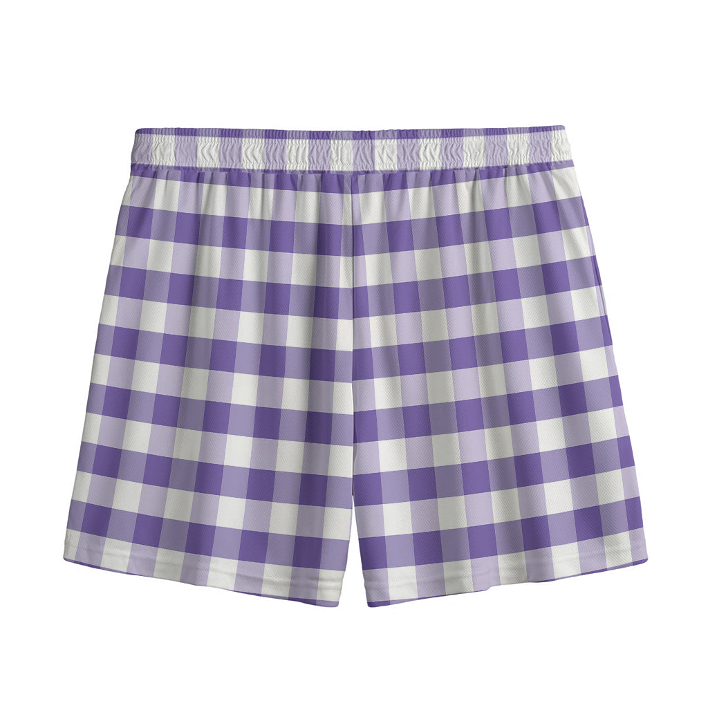 Purple And White Gingham Pattern Print Mesh Shorts