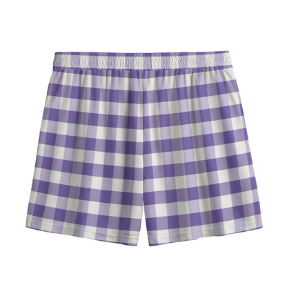 Purple And White Gingham Pattern Print Mesh Shorts