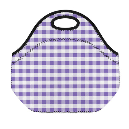 Purple And White Gingham Pattern Print Neoprene Lunch Bag