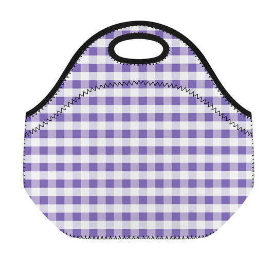Purple And White Gingham Pattern Print Neoprene Lunch Bag