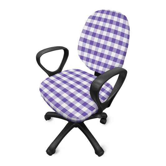 Purple And White Gingham Pattern Print Office Chair Cover