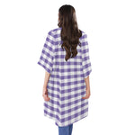 Purple And White Gingham Pattern Print Open Front Beach Cover Up