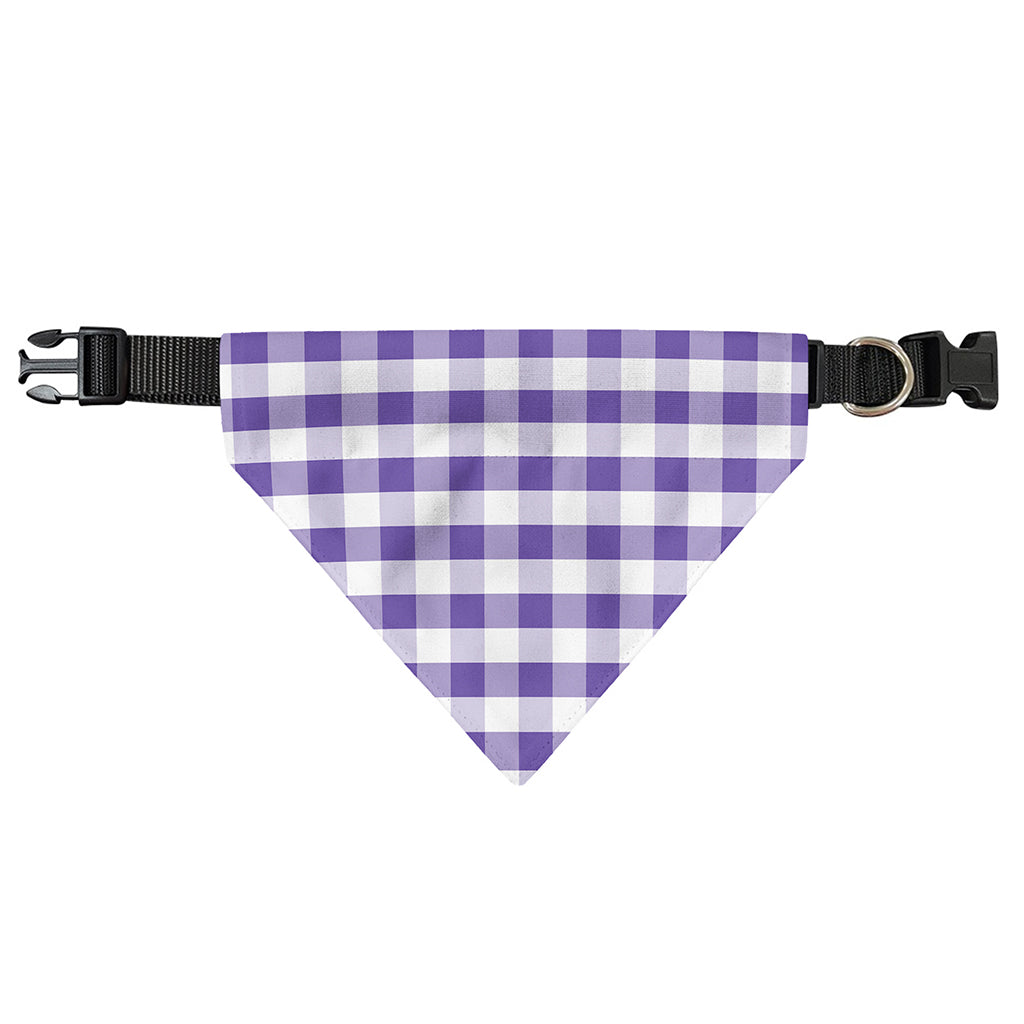 Purple And White Gingham Pattern Print Over The Collar Dog Bandana