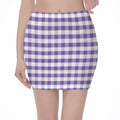 Purple And White Gingham Pattern Print Pencil Mini Skirt