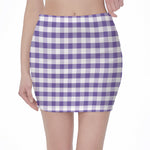 Purple And White Gingham Pattern Print Pencil Mini Skirt