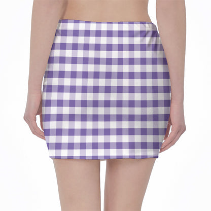 Purple And White Gingham Pattern Print Pencil Mini Skirt