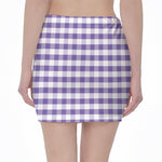 Purple And White Gingham Pattern Print Pencil Mini Skirt