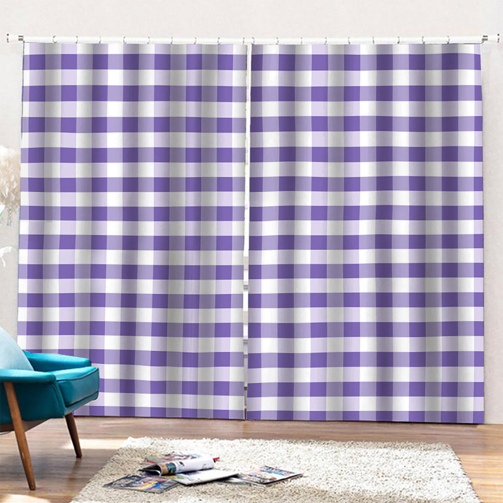 Purple And White Gingham Pattern Print Pencil Pleat Curtains