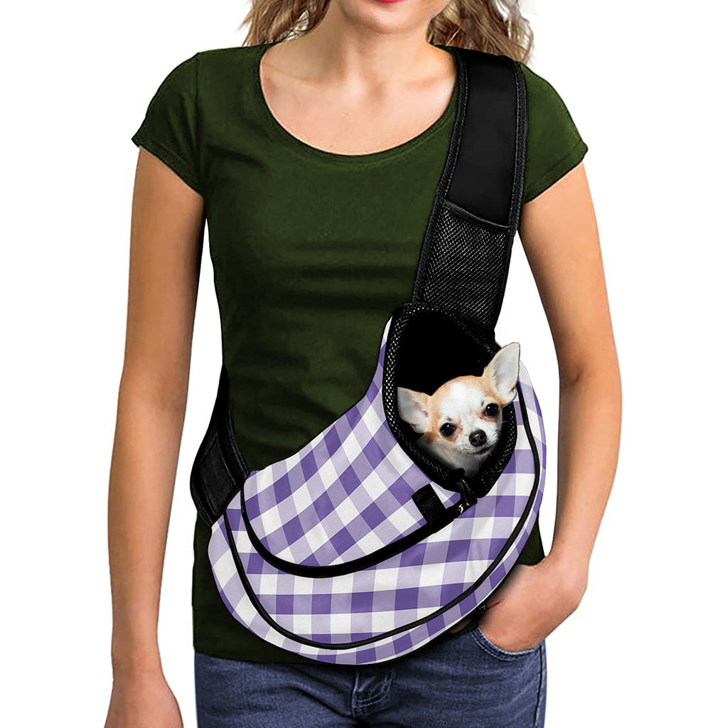 Purple And White Gingham Pattern Print Pet Sling Carrier