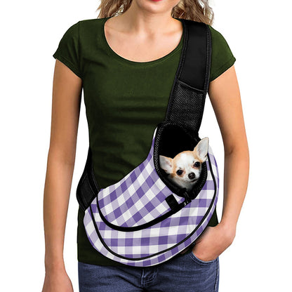 Purple And White Gingham Pattern Print Pet Sling Carrier