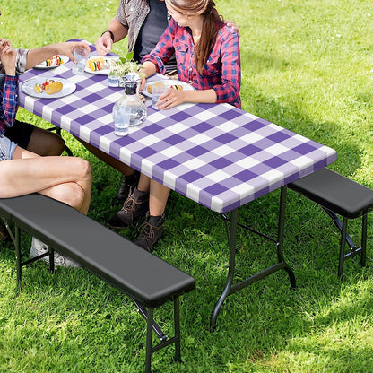 Purple And White Gingham Pattern Print Picnic Table Cover