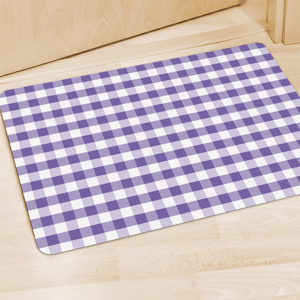 Purple And White Gingham Pattern Print Polyester Doormat