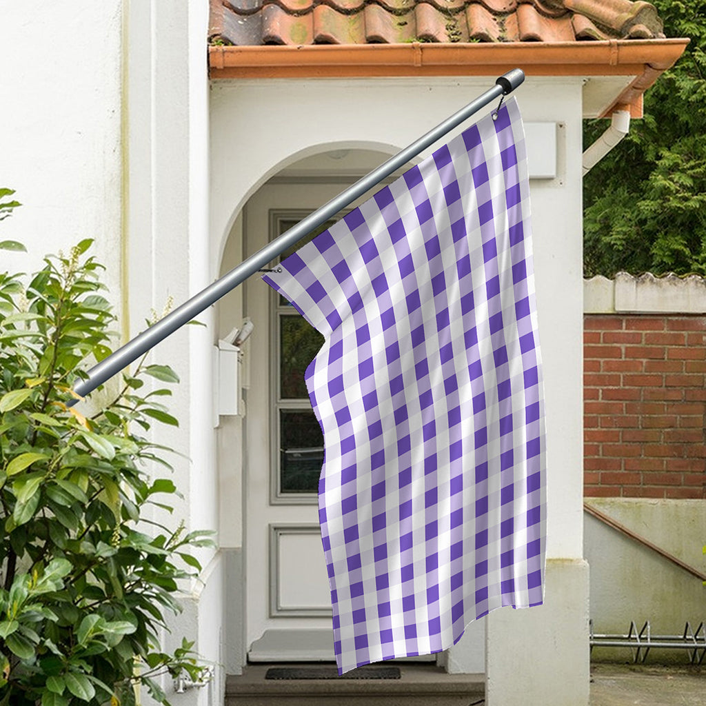 Purple And White Gingham Pattern Print Polyester Flag
