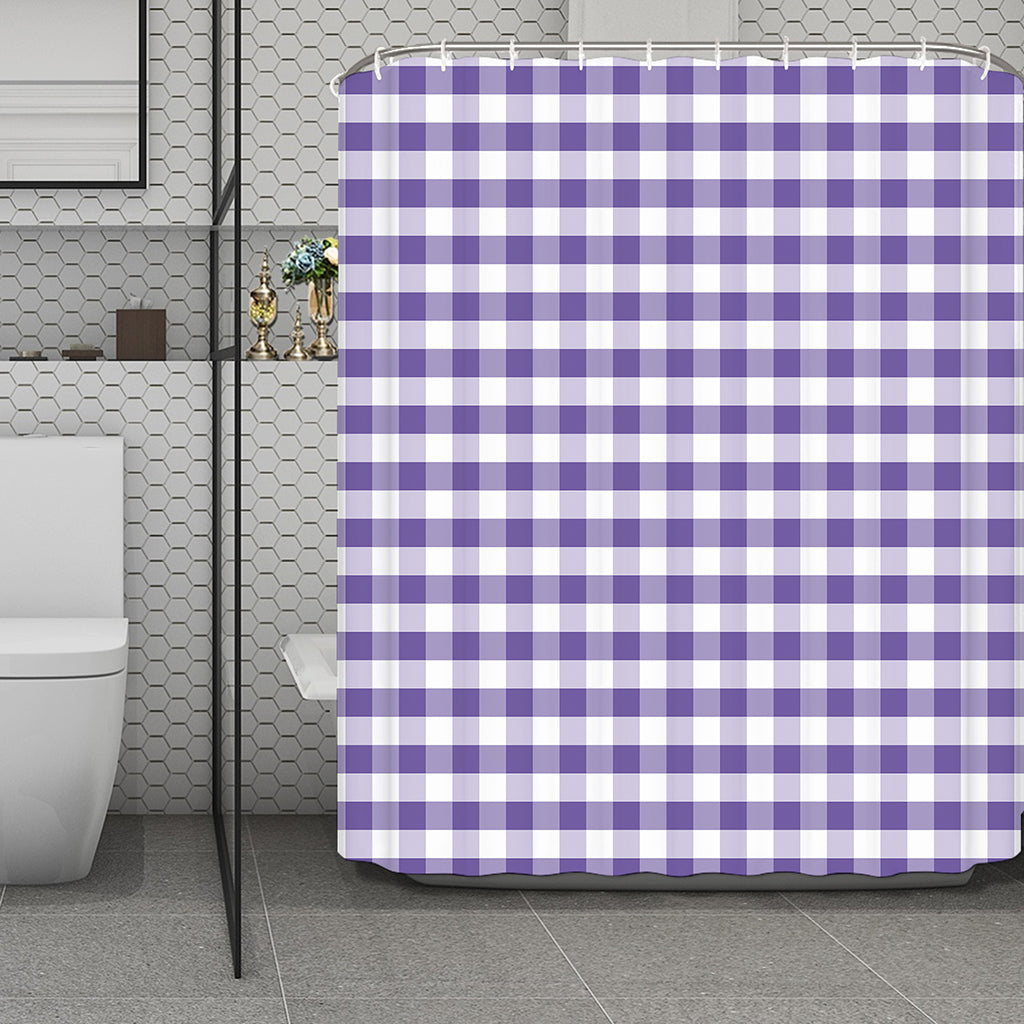 Purple And White Gingham Pattern Print Polyester Shower Curtain