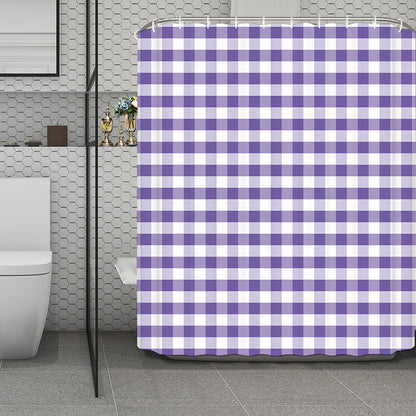 Purple And White Gingham Pattern Print Polyester Shower Curtain