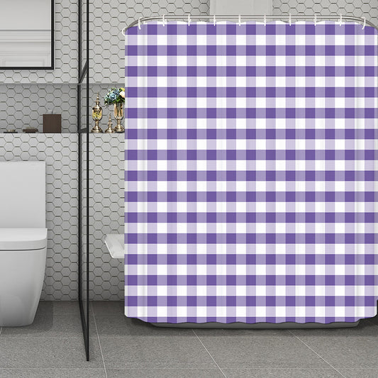 Purple And White Gingham Pattern Print Polyester Shower Curtain