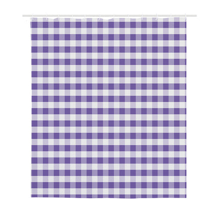 Purple And White Gingham Pattern Print Polyester Shower Curtain