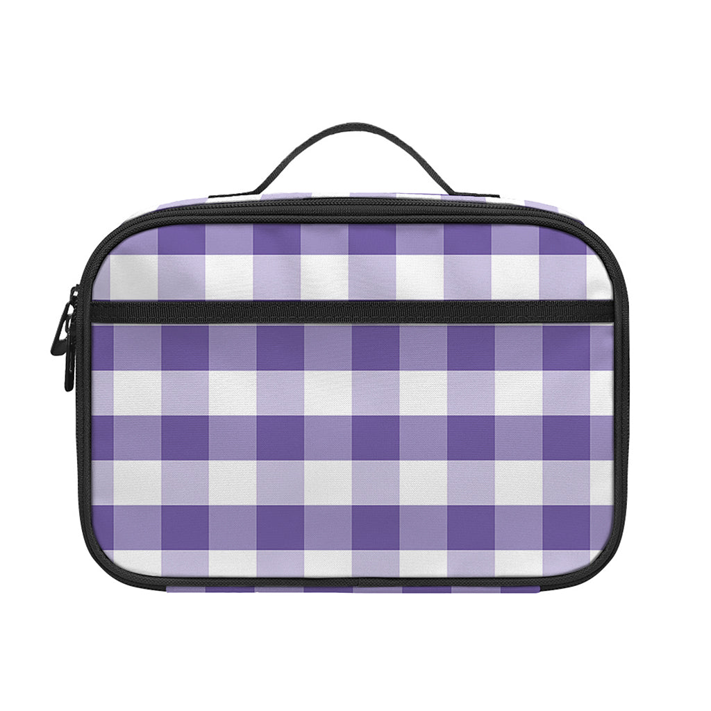 Purple And White Gingham Pattern Print Portable Lunch Bag