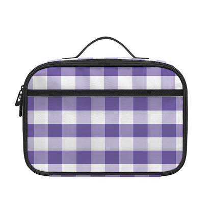 Purple And White Gingham Pattern Print Portable Lunch Bag