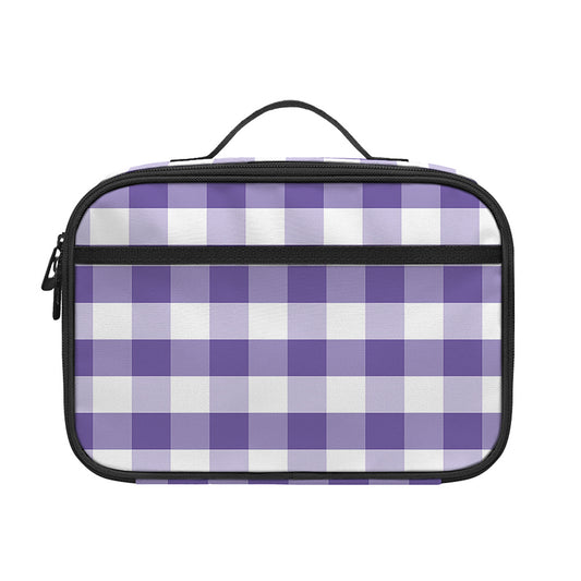 Purple And White Gingham Pattern Print Portable Lunch Bag