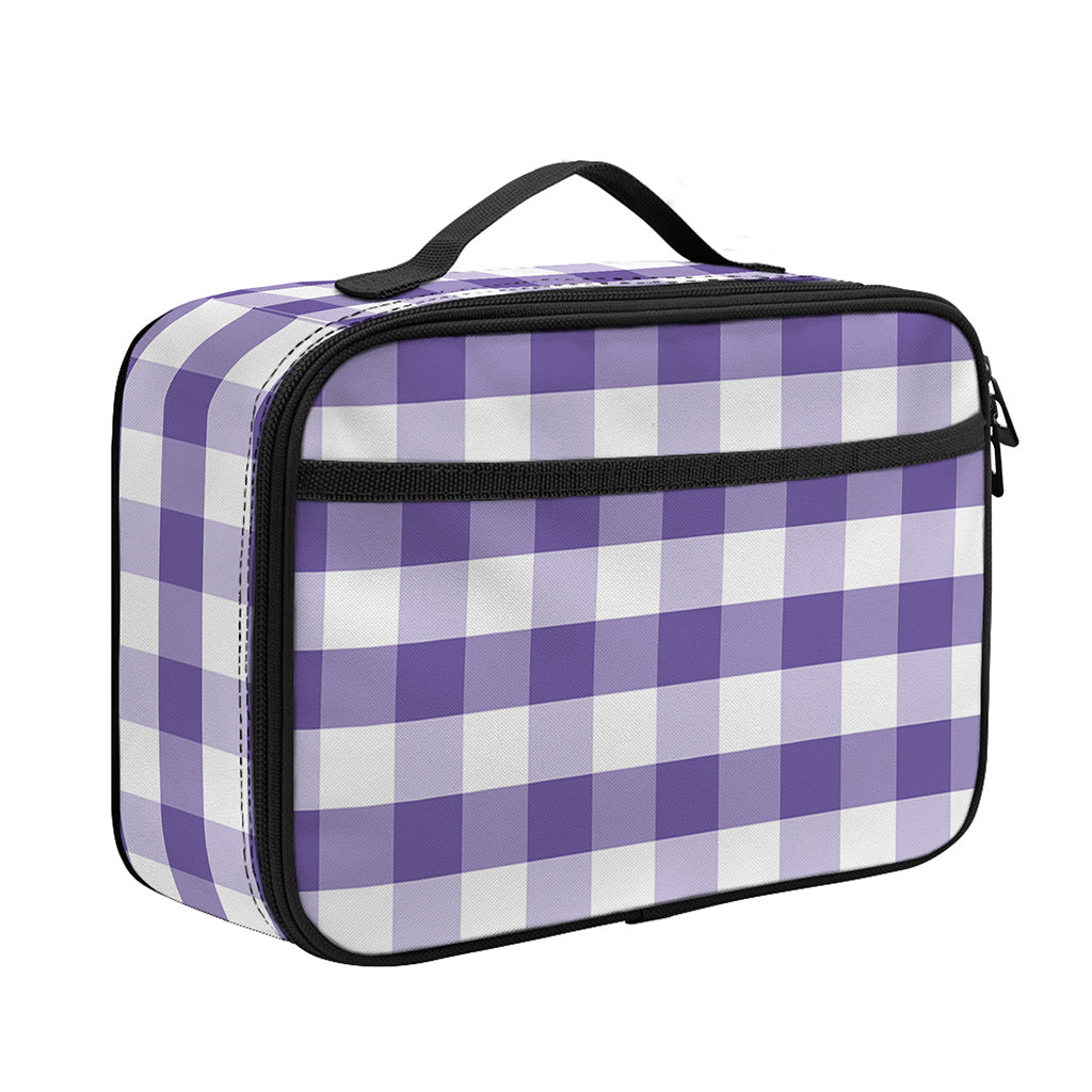 Purple And White Gingham Pattern Print Portable Lunch Bag