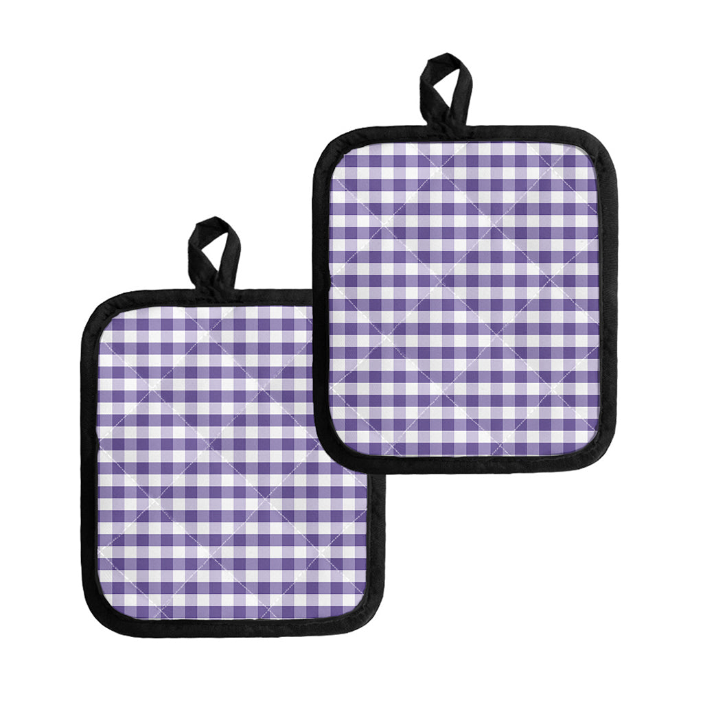 Purple And White Gingham Pattern Print Pot Holders