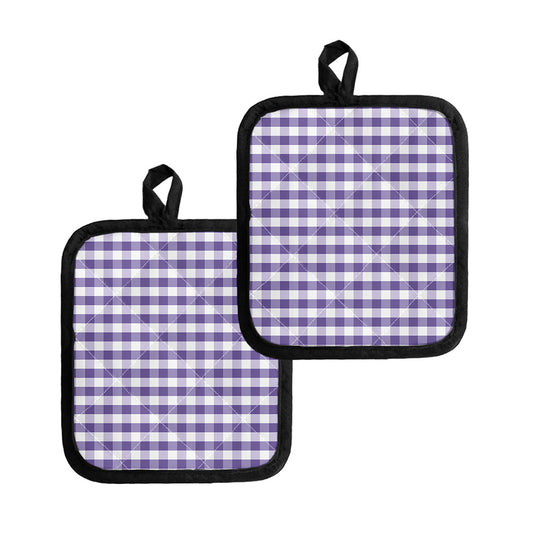 Purple And White Gingham Pattern Print Pot Holders