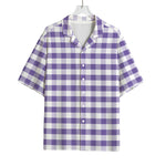 Purple And White Gingham Pattern Print Rayon Hawaiian Shirt