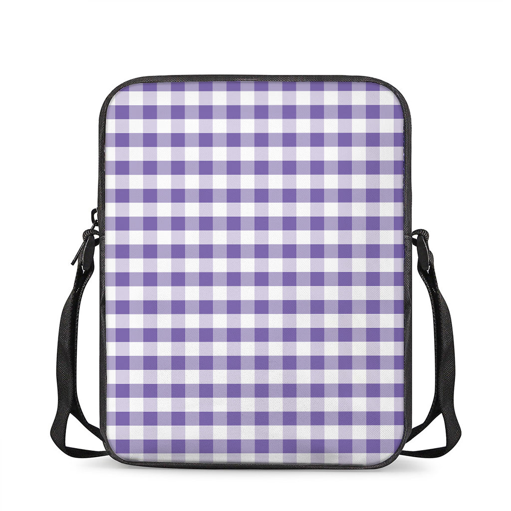 Purple And White Gingham Pattern Print Rectangular Crossbody Bag