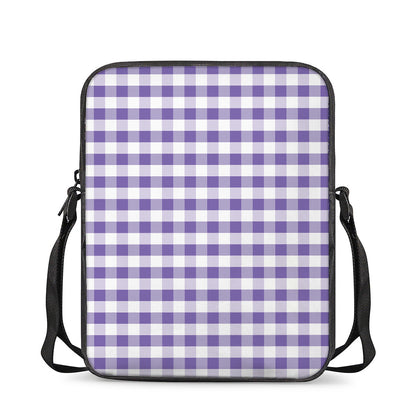 Purple And White Gingham Pattern Print Rectangular Crossbody Bag