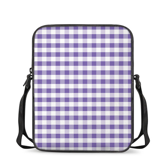 Purple And White Gingham Pattern Print Rectangular Crossbody Bag