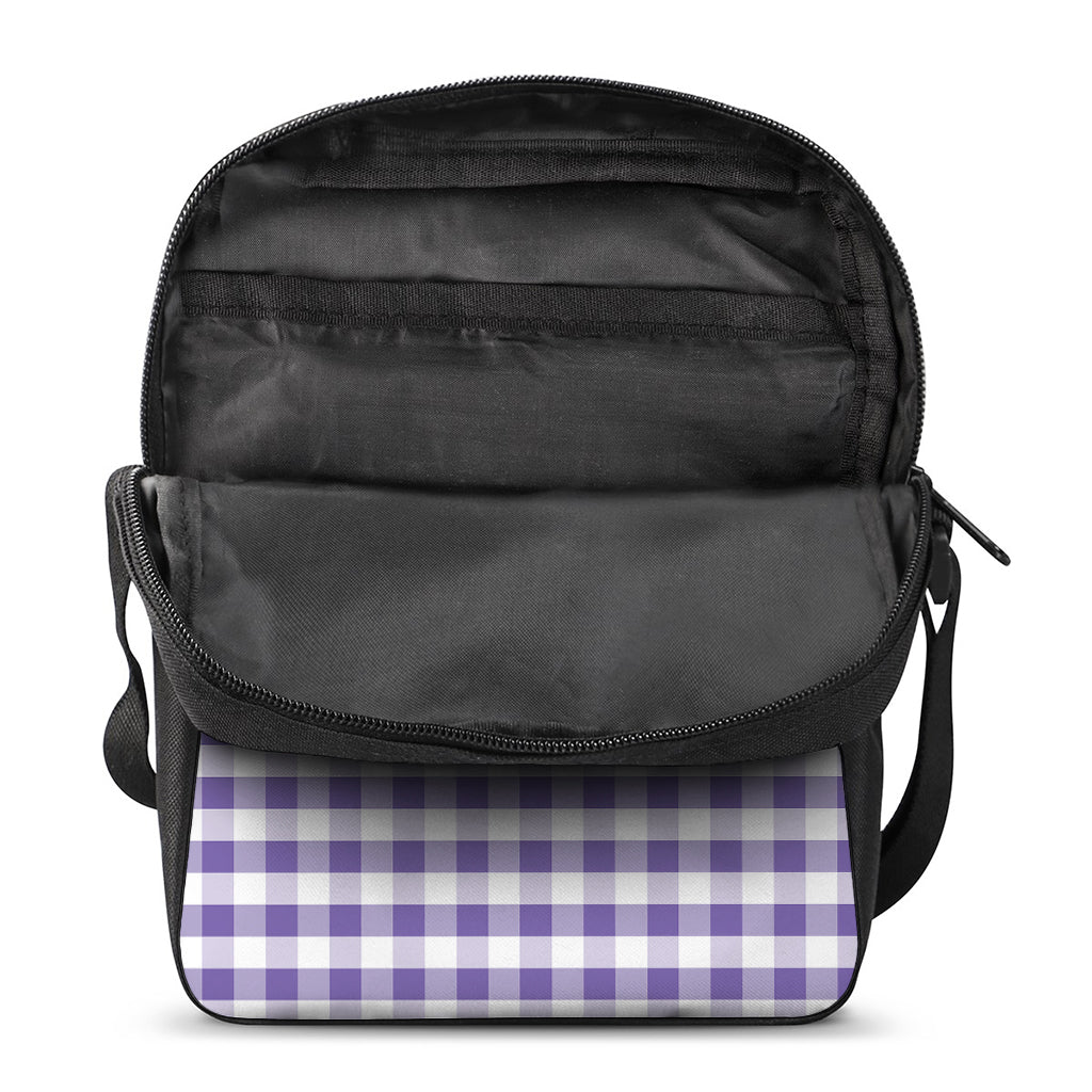 Purple And White Gingham Pattern Print Rectangular Crossbody Bag