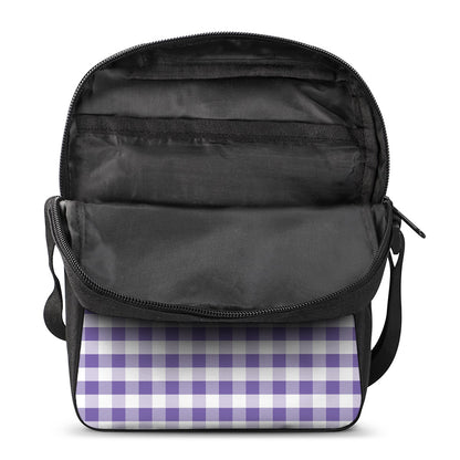 Purple And White Gingham Pattern Print Rectangular Crossbody Bag